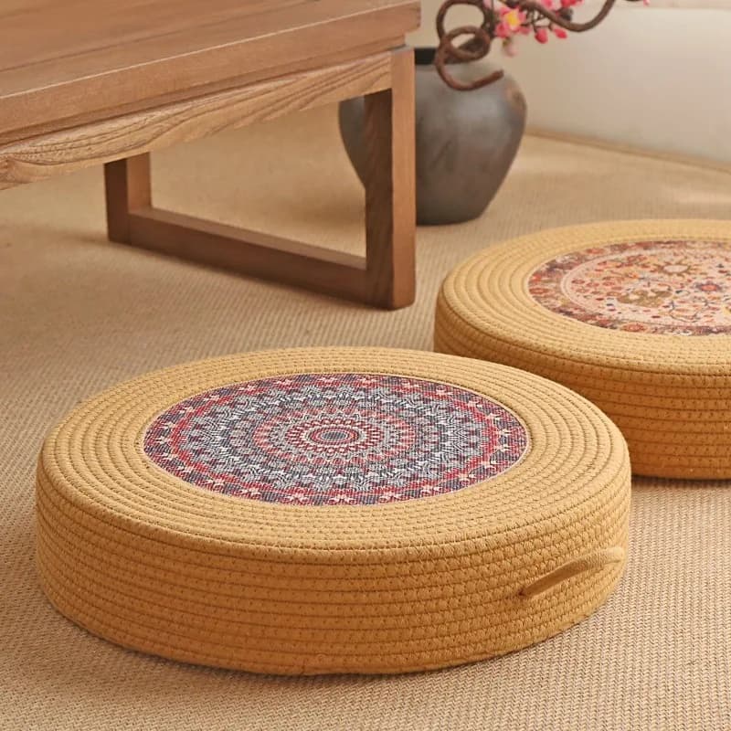 Cotton Rope Meditation Pouf, Japanese Thick Floor Cushion for Bay Window Tatami, Household Round Stool Mat Home Textile Seat Pad