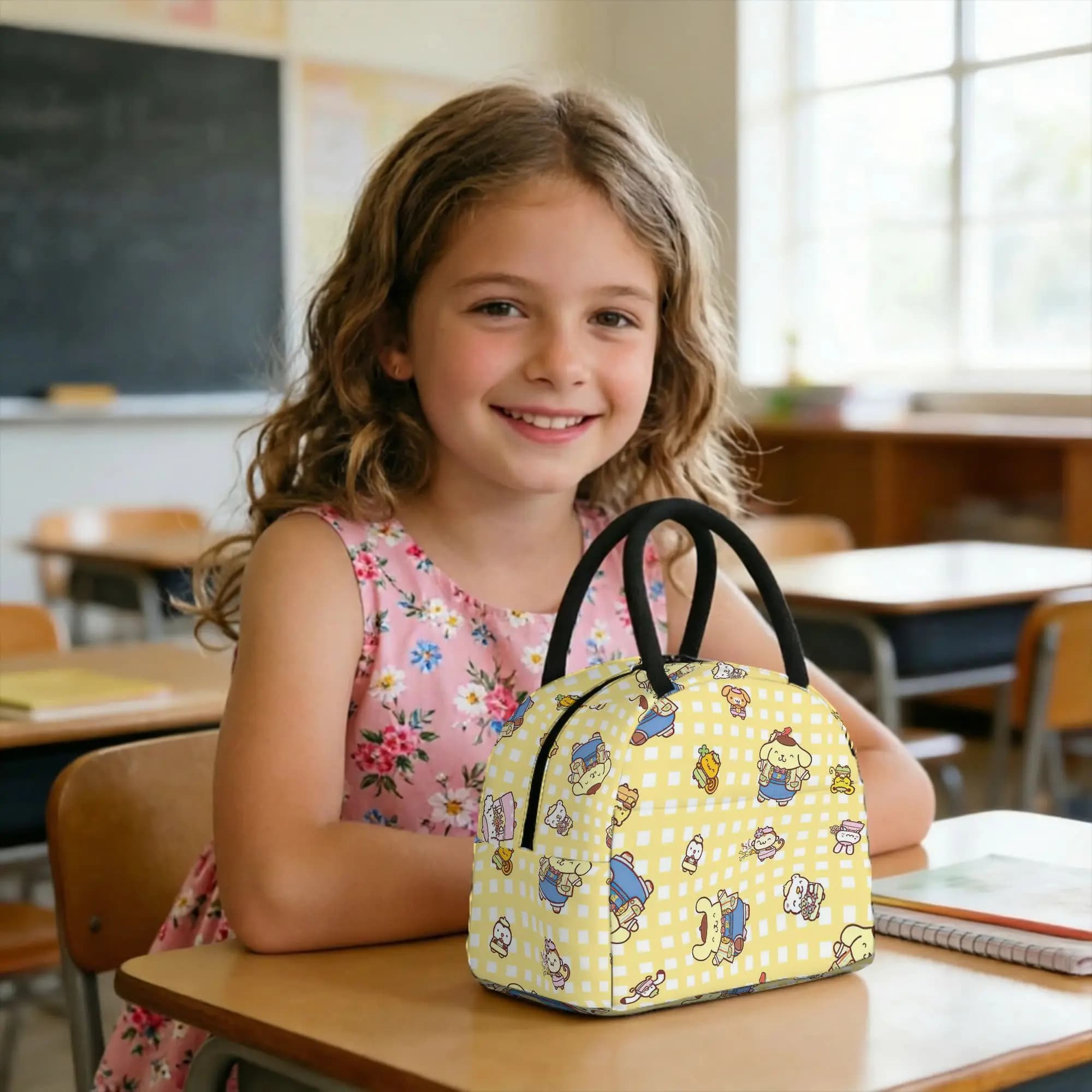 Borsa termica per il pranzo con motivo carino Pom Pom Purin, borsa termica riutilizzabile, contenitore per il pranzo, borsa portatile per il pranzo, custodia per bento