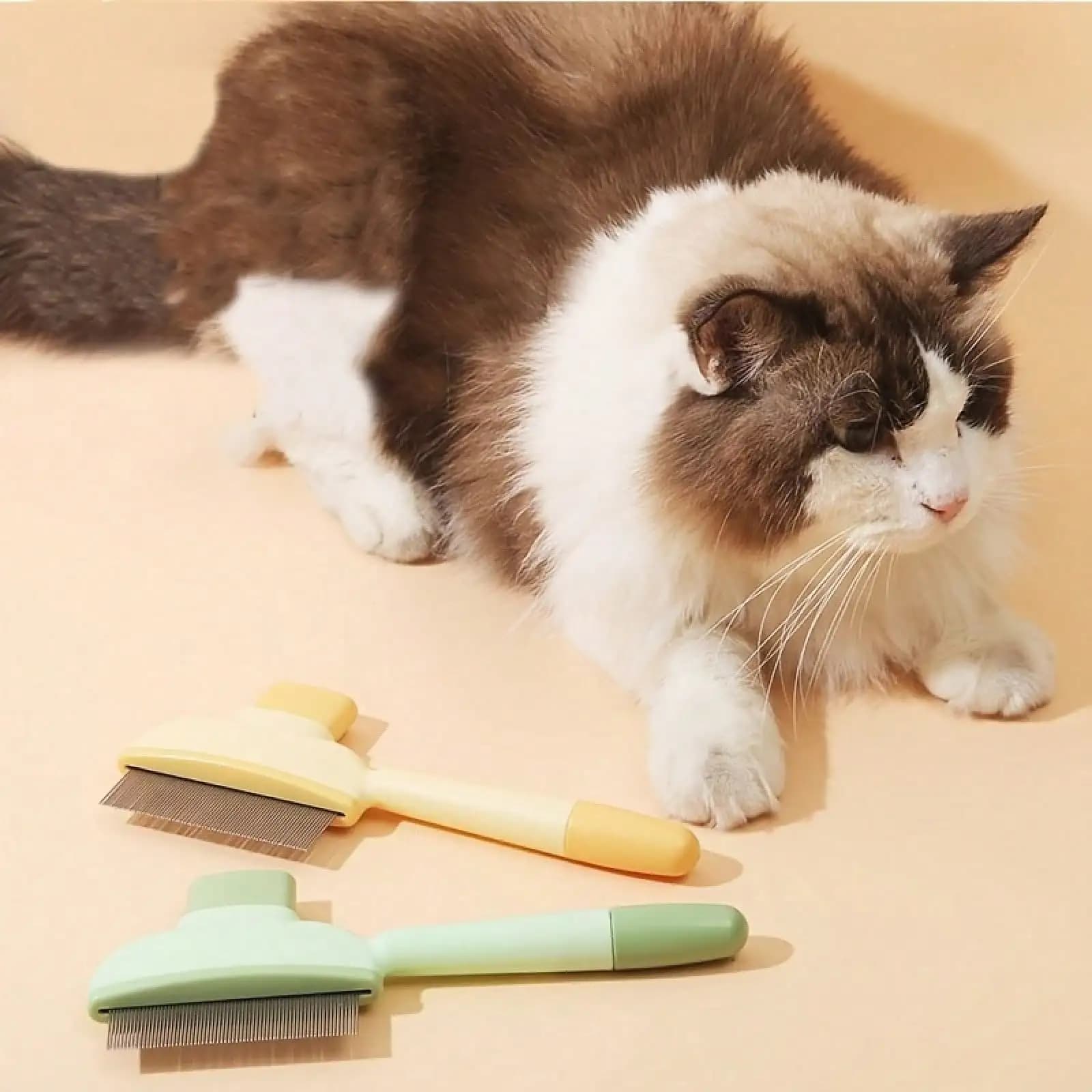 Spazzola autopulente per toelettatura animali - Per cani e gatti, rimozione pulci, spazzola a denti folti e biforcuti