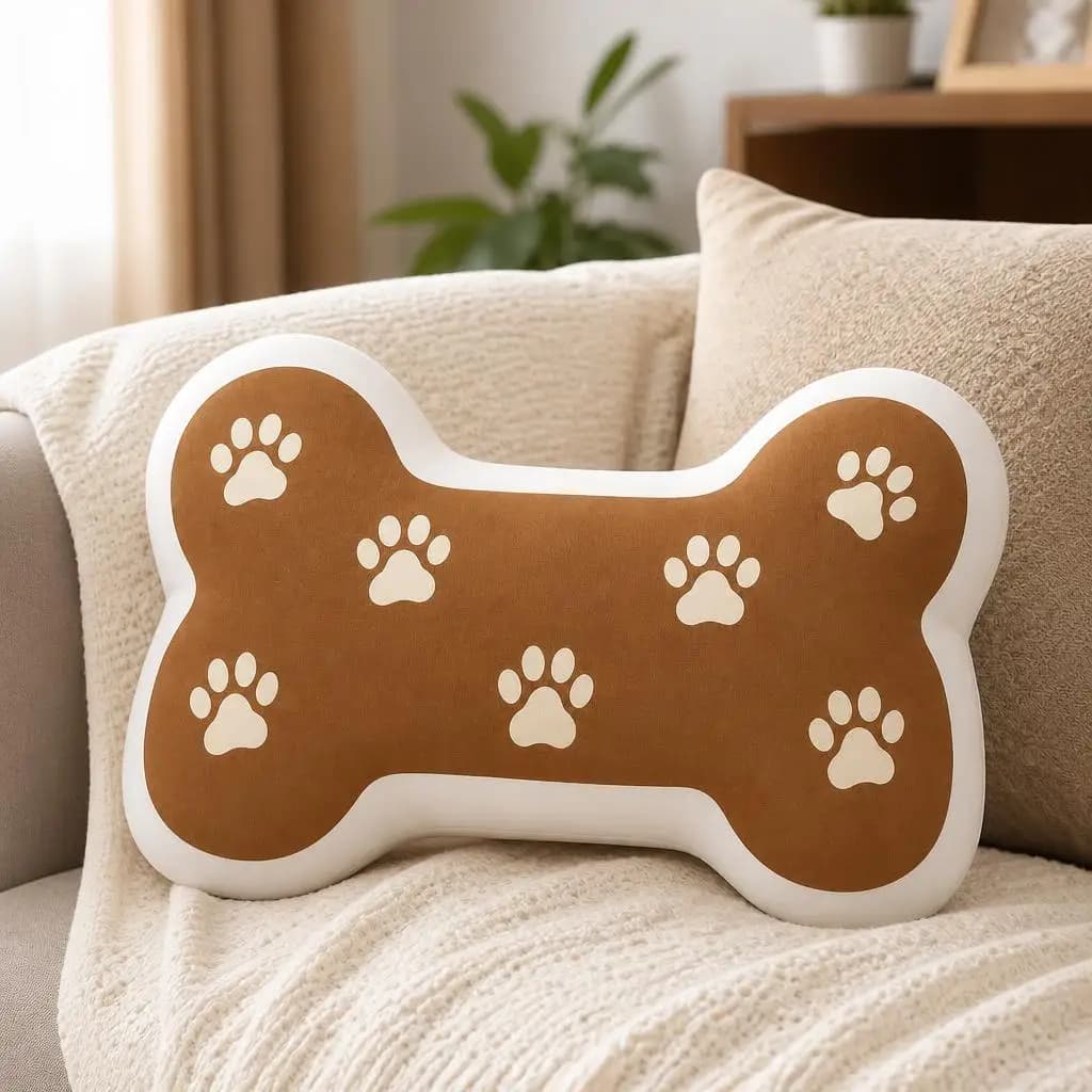 Brown Paw Dog Bone Cream Dog Lover Plush Pillow Cushion Funny Stuffed Throw Pillow Home Decor Gift Sofa Bed Pet Shop
