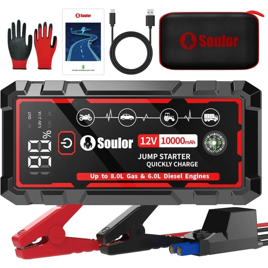 Avviatore di emergenza portatile 9 in 1 Scatola di salto da 12 V con protezione 14 in 1 Supporta motori a gas fino a 8,0 litri e diesel da 6,0 litri LE integrato