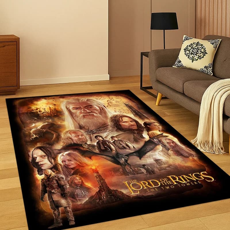 Tappeto Ispirato al Film Il Signore degli Anelli e Lo Hobbit per Camera da Letto, Soggiorno, Divano, Sala Giochi, Zerbino, Decorazione Casa, Tappeto Antiscivolo per Bambini