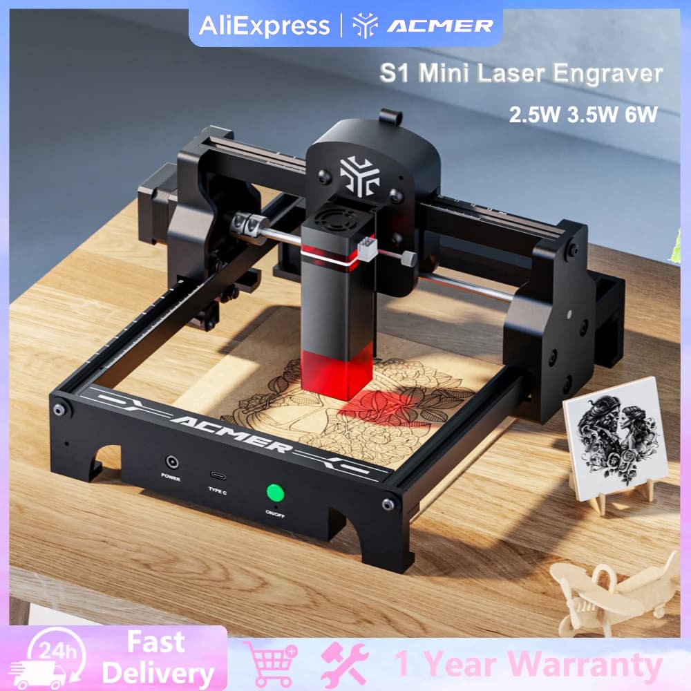 ACMER S1 Mini macchina per incisione laser Incisore laser portatile Macchine da taglio fai-da-te Carve legno acrilico pelle MDF per principianti