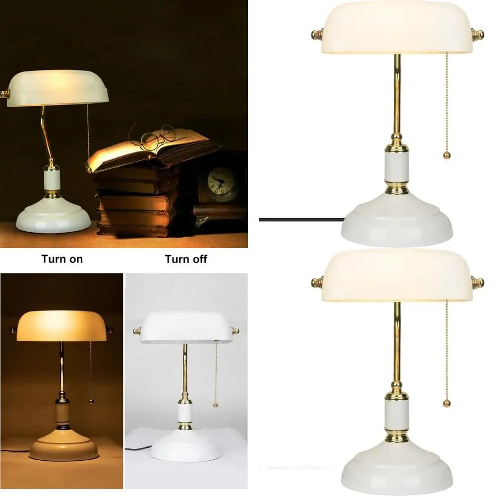 Vintage Classic Desk Lamp in Brass with Chain Switch for Reading and Use in Home Office
