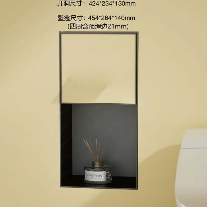 Nicchia per WC in acciaio inox con cestino per rifiuti nascosto, porta fazzoletti integrato, porta scopino e mobiletto.