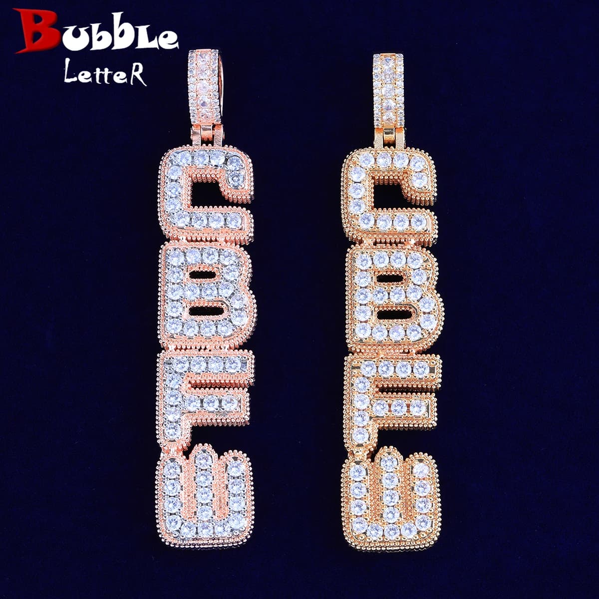 Collana con nome personalizzato ghiacciato con lettera a bolle per uomo Versione verticale con montatura a punta Gioielli hip-hop personalizzati con zirconi cubici