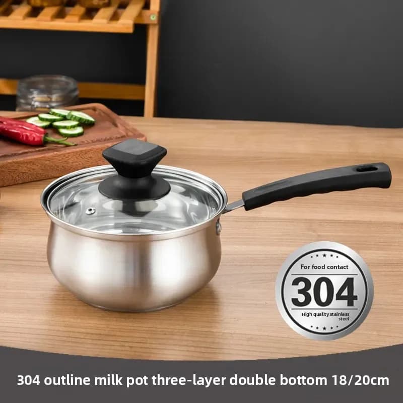 Kitchen 304 Stainless Steel Stewpan Saucepan Milk Pan Soup Cookware Non-stick Frying Pan with Cover Glass Lid Cooking Pots