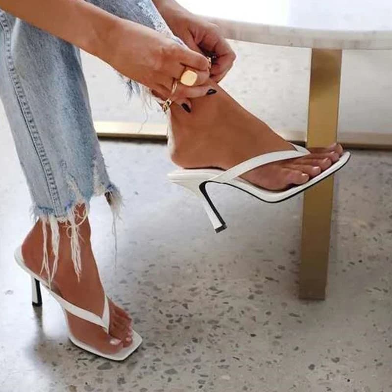 Fashionable Women's Chunky Heel Black High Heels White Sandals Women's Slippers Women's Summer Shoes 36-42 Calzado Mujer