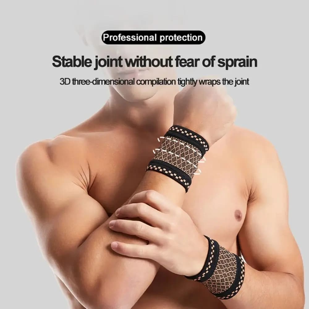 1 Paio di Fasce Compressive per Polso Traspiranti in Fibra di Rame, Supporto per Polso in Nylon Lavorato a Maglia, Elastico e Morbido