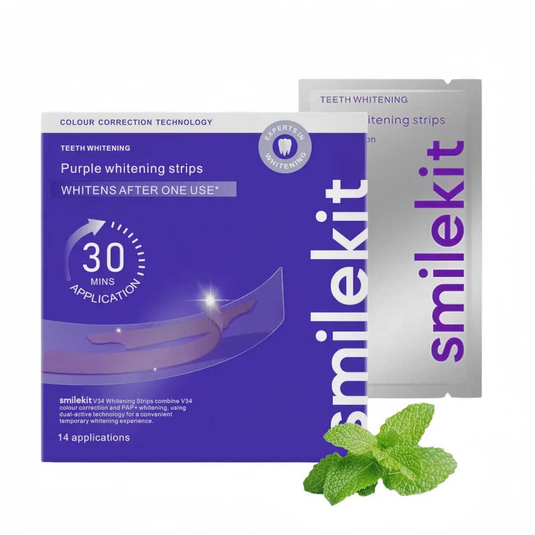14 Paia di Strisce Sbiancanti per Denti Viola V34, Adesivi per Pulizia Dentale, Strumenti per l'Igiene Orale, Patch per la Cura dei Denti