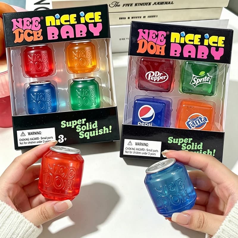Needoh Nice Ice Mini 4 Pack Cola Drink Can Cube Soft Squishy Slow Rising Sensory Soothing Portable Pocket Relief Anxiety Gift