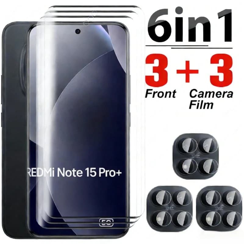 Vetro curvo 6To1 9H per Xiaomi Redmi Note 15 Pro + Vetro temperato Note15 Pro Plus Note 15 14 Pro 4G 5G Protezione schermo per fotocamera