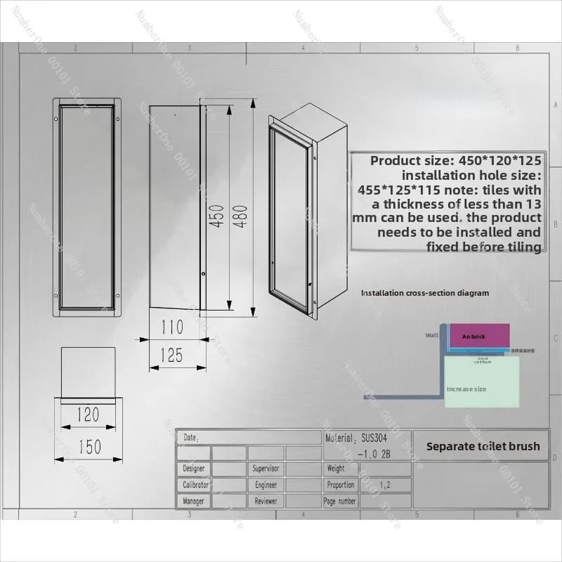 Hidden Stainless Steel Wall-Mounted Toilet Brush Storage Cabinet for Bathrooms
