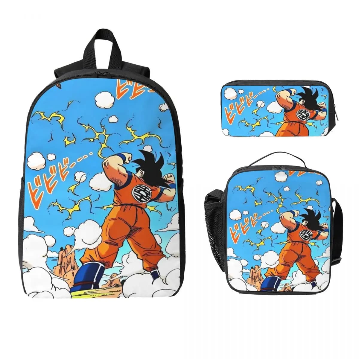 Set di 3 accessori DragonBallZ per zaino, per ragazze e ragazzi, astucci, set di zaini con borsa per il pranzo per studenti, zaino per la scuola