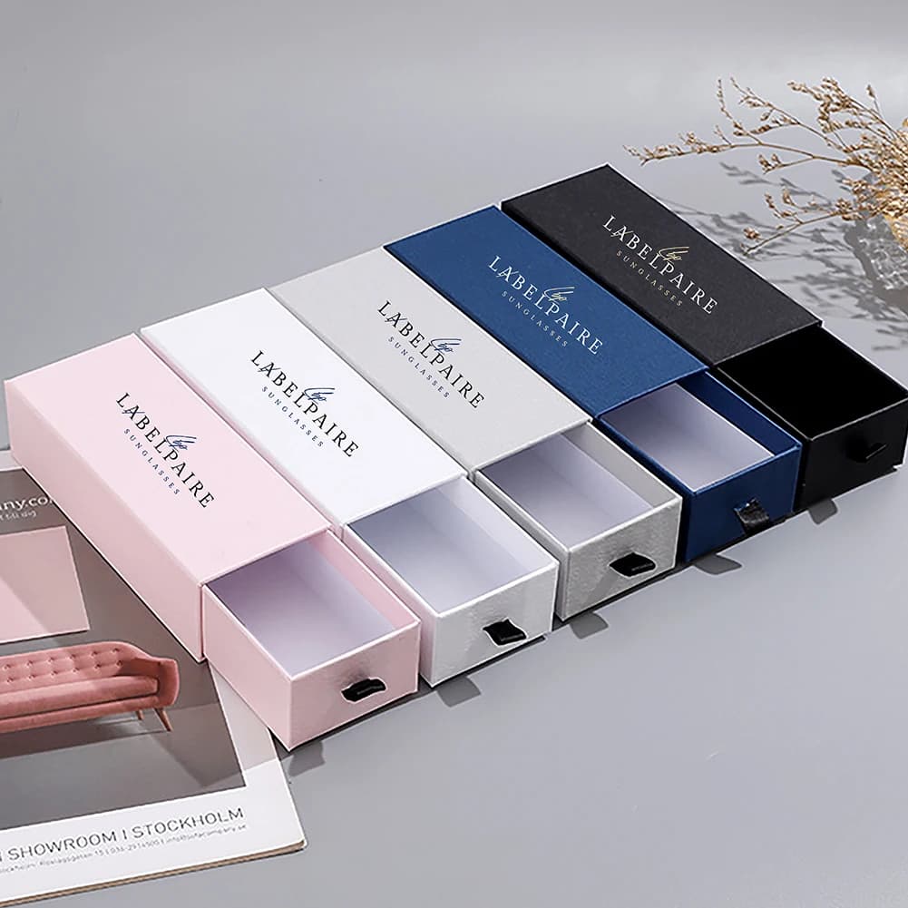 Scatole di carta con logo personalizzato Occhiali da sole personalizzati Custodie per contenitori per cassetti cosmetici per profumo Confezione regalo di compleanno di San Valentino 10P
