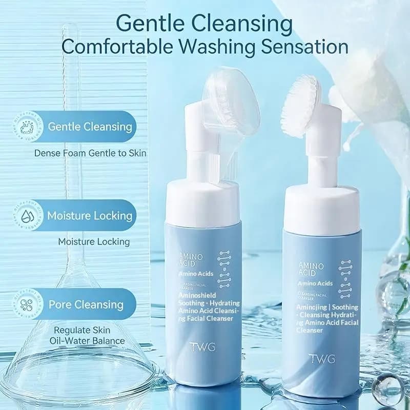 Detergente viso agli aminoacidi con spazzola morbida, detergente schiumogeno idratante per una pulizia profonda, adatto a pelli grasse, secche e sensibili, per uso quotidiano.