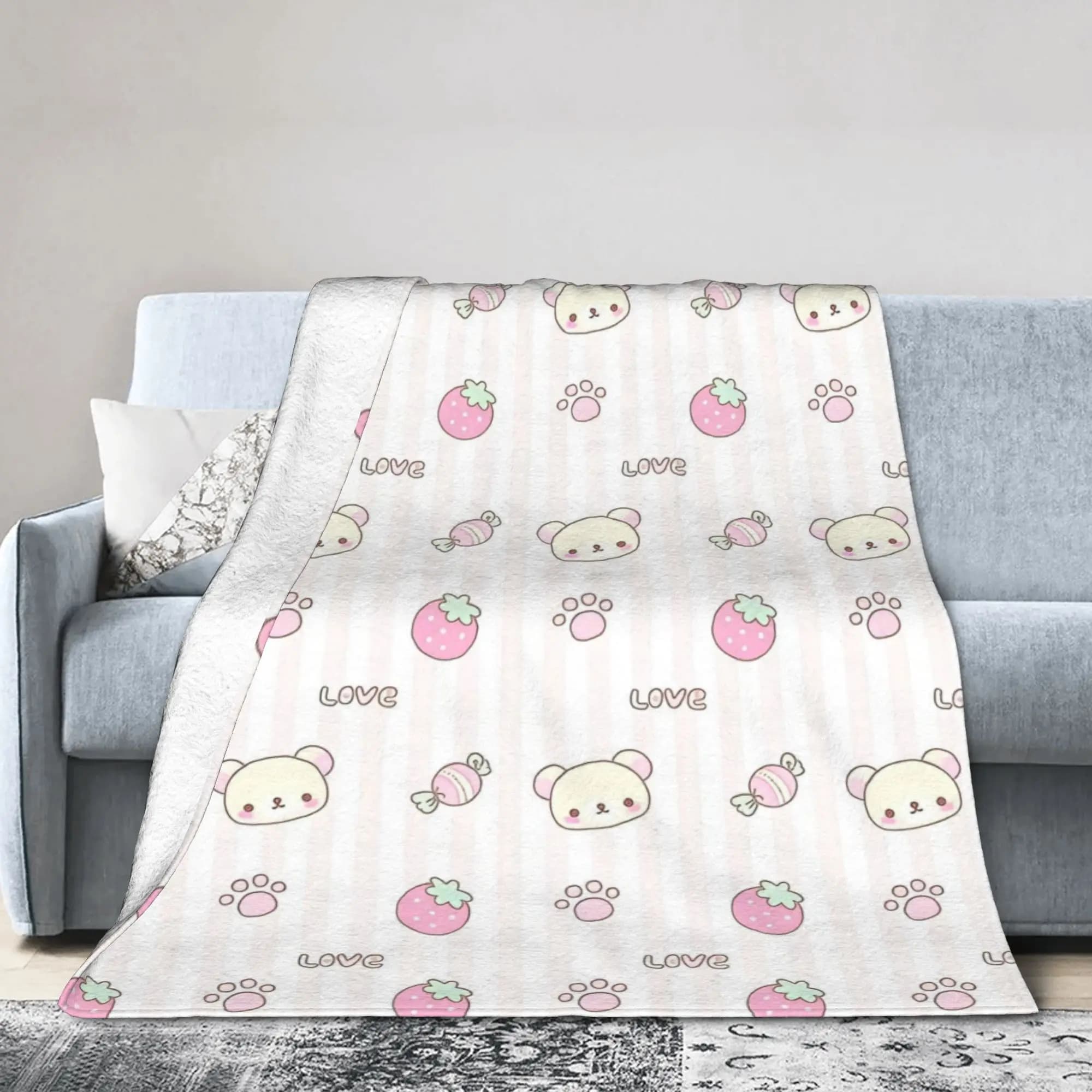Rilakkuma Candy Fragola Korilakkuma Coperte Coperta da tiro in flanella Aria condizionata estiva Copriletto caldo morbido personalizzato,