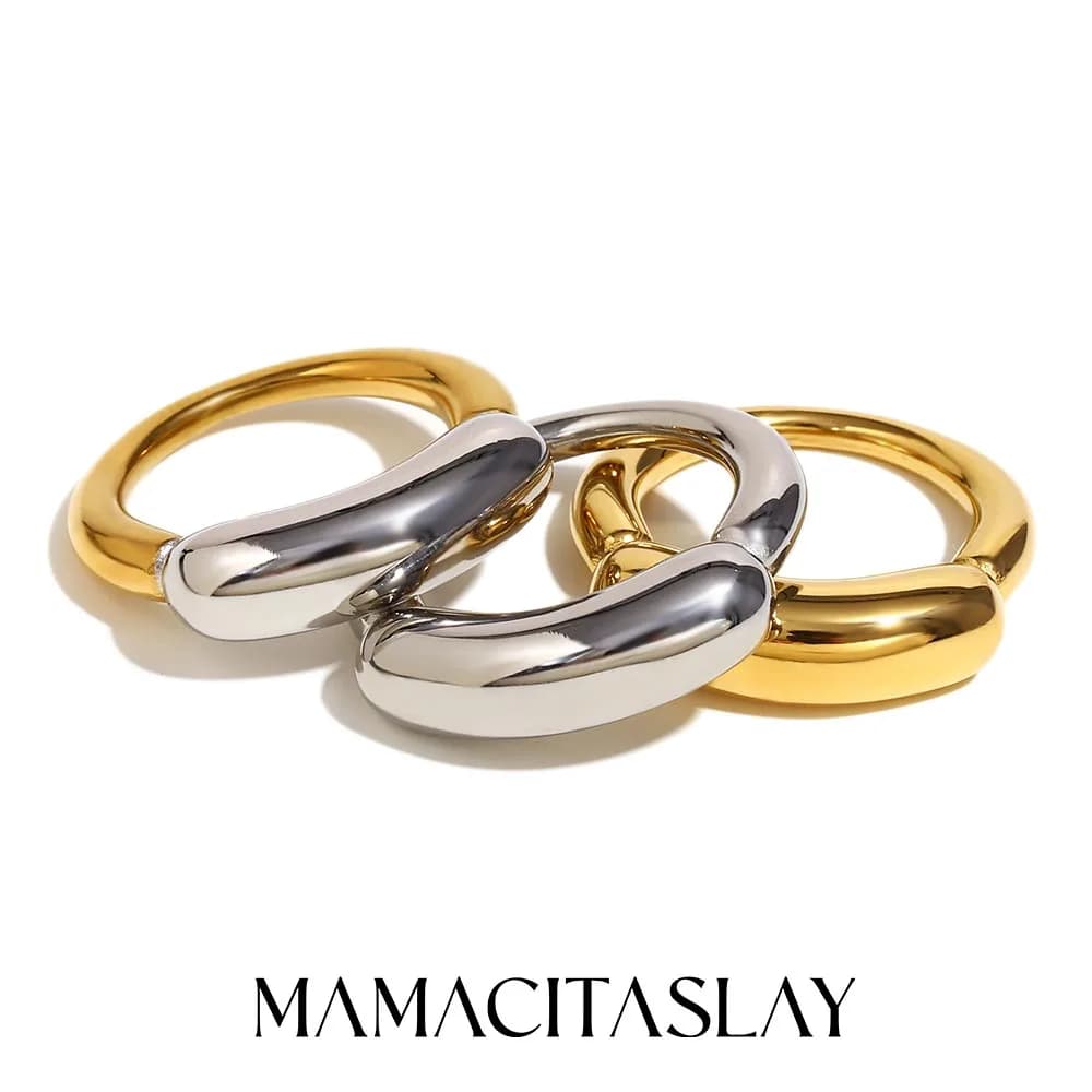 Anello MamacitaSlay in acciaio inossidabile 316L con linea colorata e sorriso, placcato oro 18K, impermeabile, gioiello da donna, alla moda, per uso quotidiano.