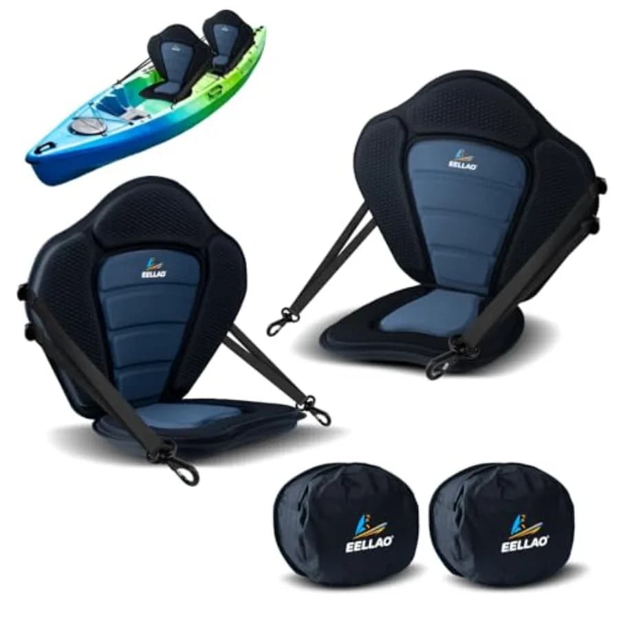 Sedile Deluxe per Kayak, Paddle Board e Canoa con Borsa Portaoggetti Rimovibile, Supporto Lombare Imbottito, Cuscino Sedile Ispessito, 4 Regolazioni