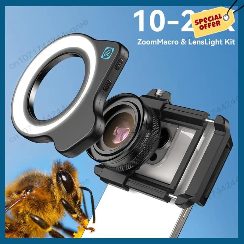 -A15I Obiettivo macro zoom 10-20X con luce di riempimento a LED Kit obiettivo fotocamera HD con morsetto universale per smartphone Iphone