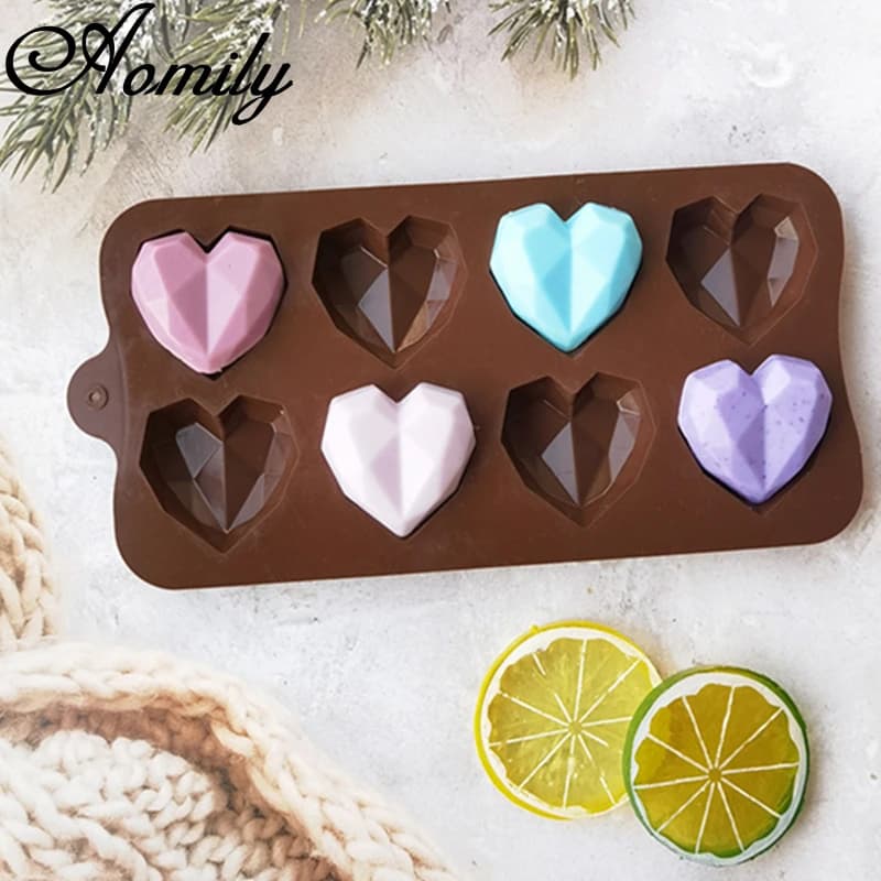 Aomily 8 fori diamante amore a forma di cuore stampo in Silicone biscotti gelatina di cioccolato caramelle torta Bakeware pasticceria Bar strumenti per blocchi di ghiaccio