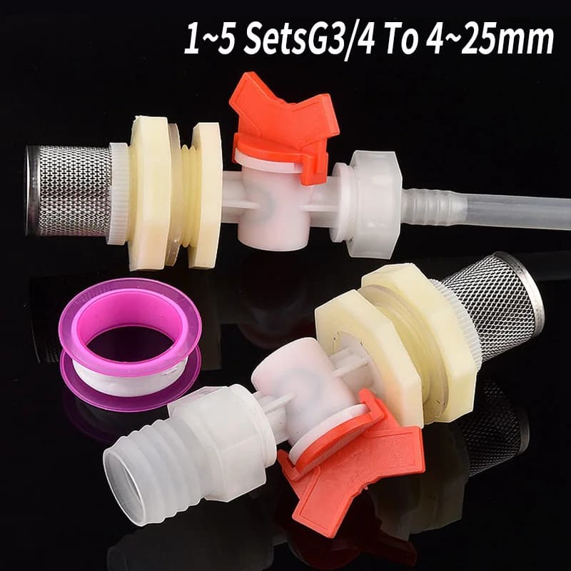 Connettore per Serbatoio d'Acqua G3/4 da 4~25mm in ABS, Set Filtro e Valvola, Giunto per Acquario, Giunto Diretto in PP per Irrigazione Giardino e Piscina
