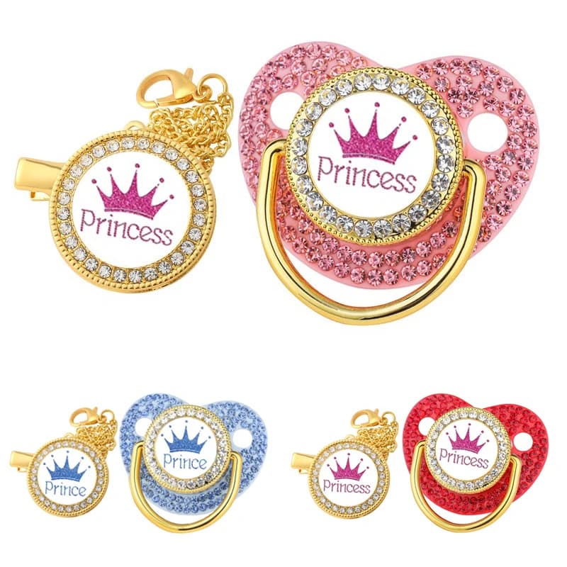 Luxury Crown ciuccio Clip catena Set Baby Shower regalo Silicone neonato manichino Bpa Free Toddler massaggiagengive zircone Baby succhietto capezzolo