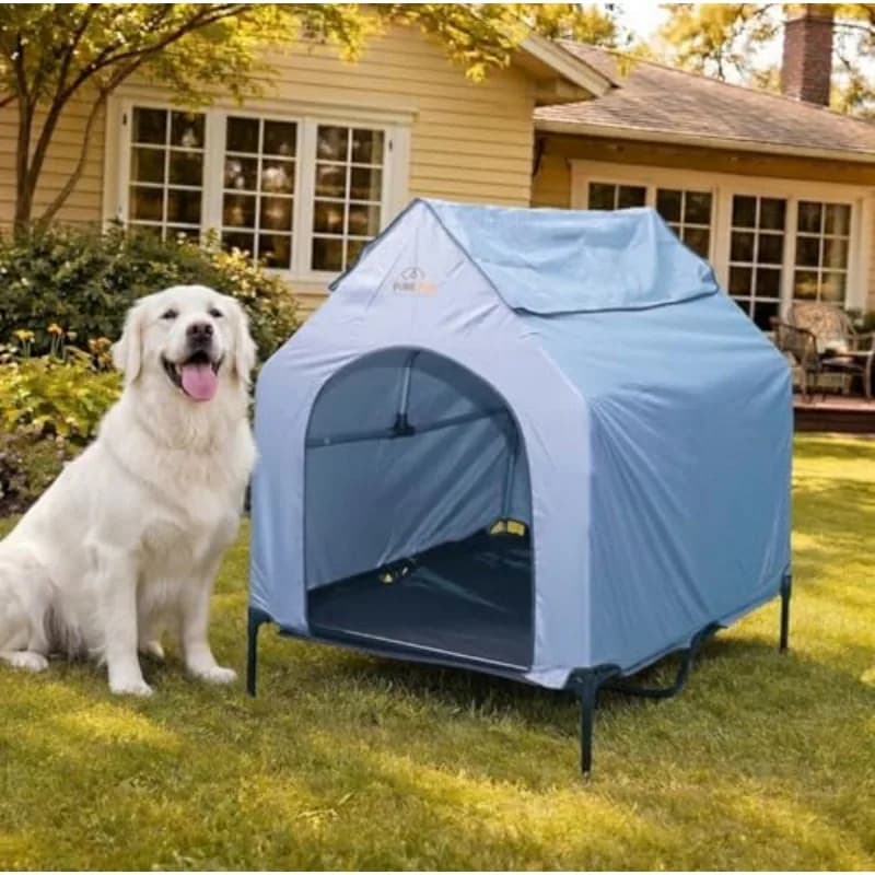 Cuccia per Cani da Esterno con Tettoia, Letto Rialzato con Finestre a Rete 16.14X9.45X6.69 pollici/12.57 libbre - Riparo per Cani Resistente alle Intemperie per Cani di Taglia Media
