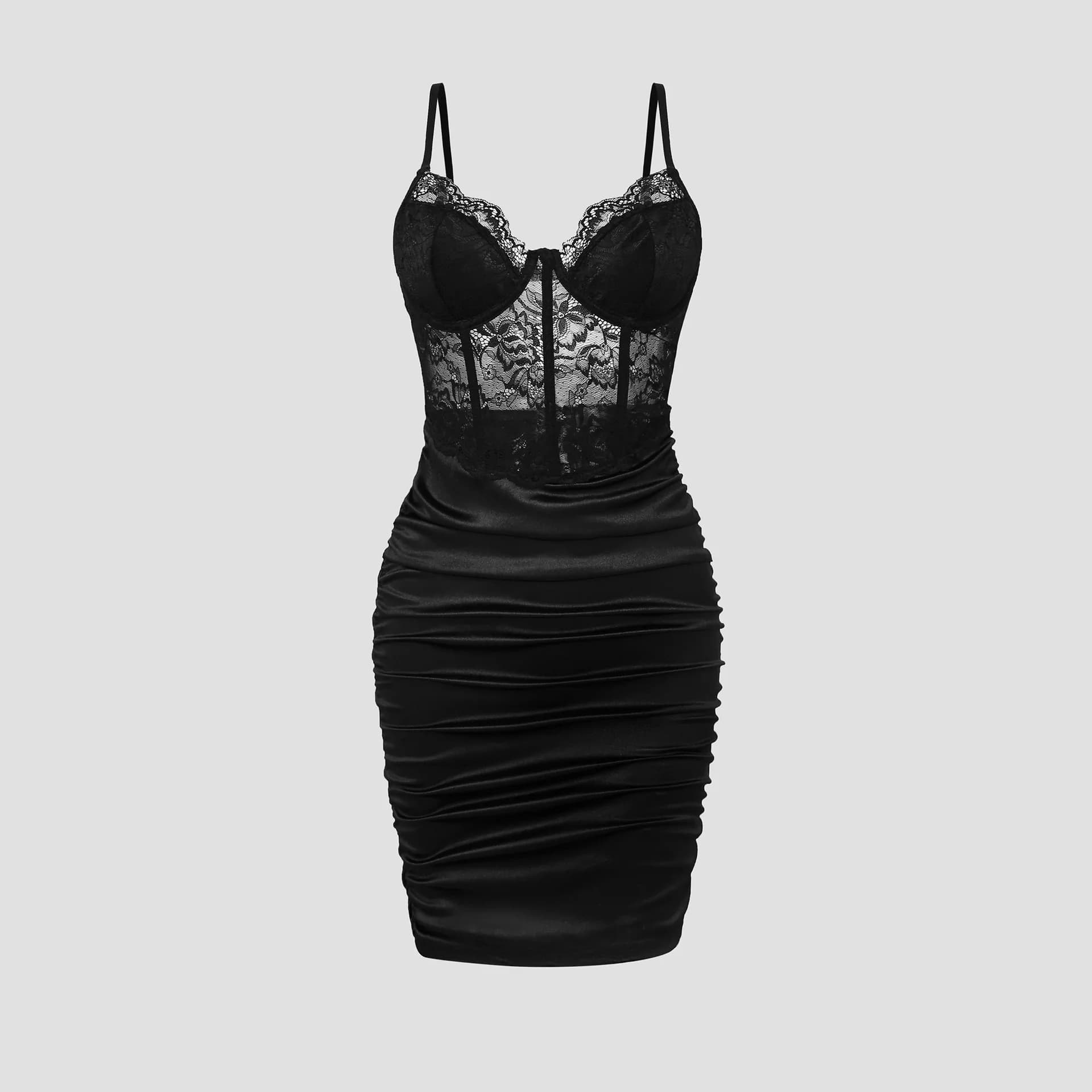 Abito da donna sexy in pizzo con inserti a spina di pesce, stile street, con spalline avvolgenti, vita alta, in pizzo composito, senza maniche, invernale, imbottito