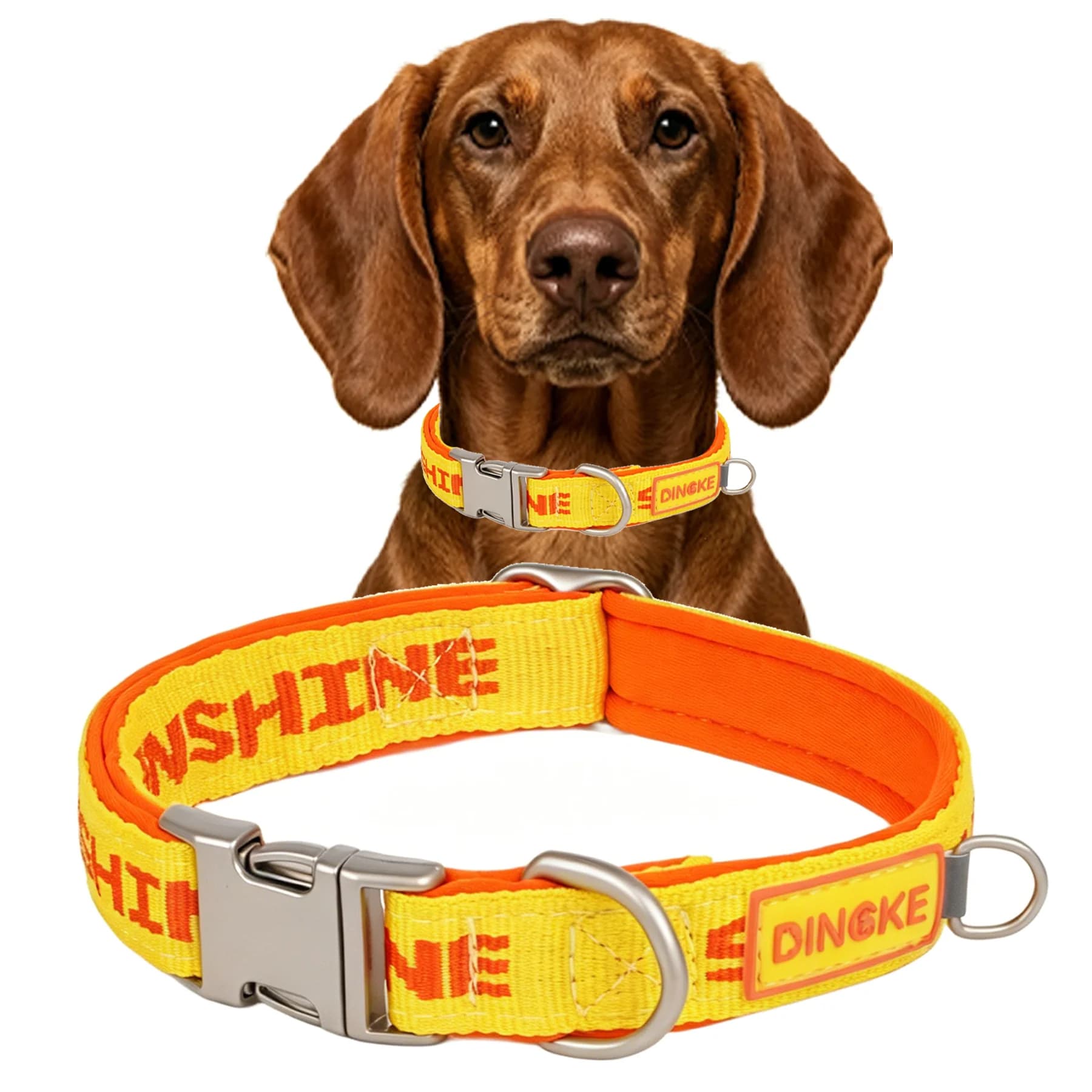 Yellow Comfortable Dive Material Lined Fashion Letter Weave Belt Alloy Buckle Pet Collar Suitable for Small to Medium Dogs
