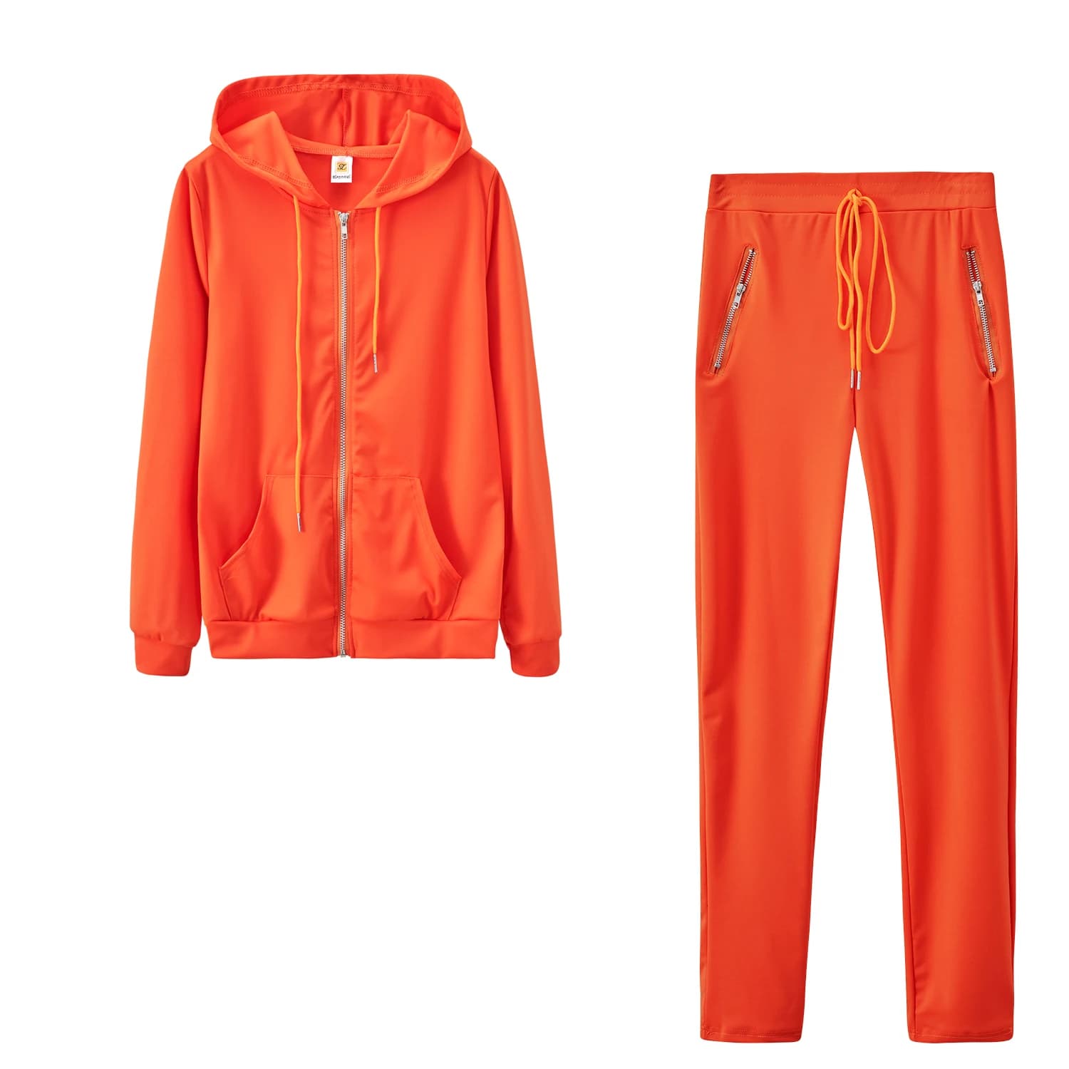 Autumn and Winter Sports and Leisure Fashionable European and American Dresses Solid Color Zippered Pocket Two Pieces
