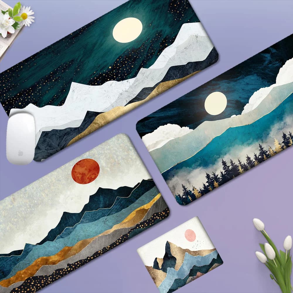 Art Gold Mountains And Moon Tappetino per mouse antiscivolo Lockedge Office Student Gaming Tappetino per mouse grande addensato per mouse PC