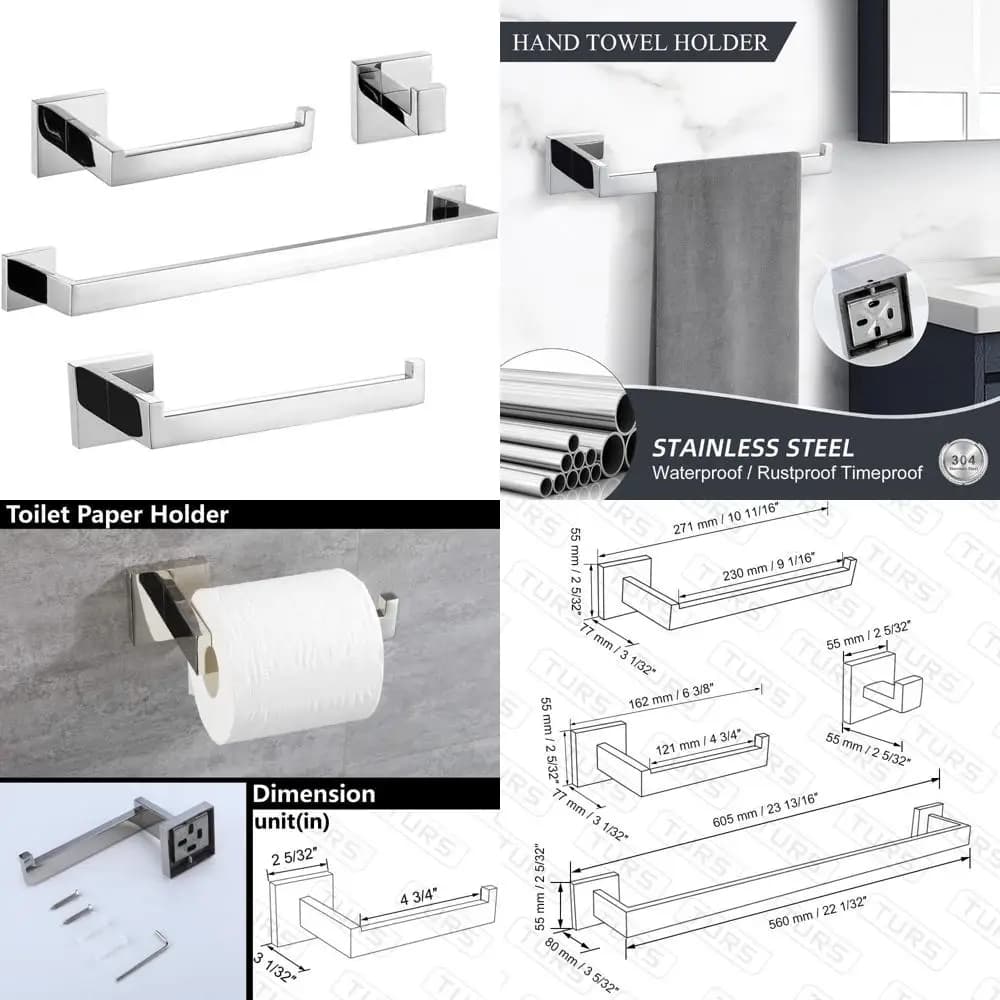 Set di accessori per il bagno in acciaio inossidabile da 4 pezzi con portasciugamani e supporto in cromo lucido per l'arredamento del bagno moderno