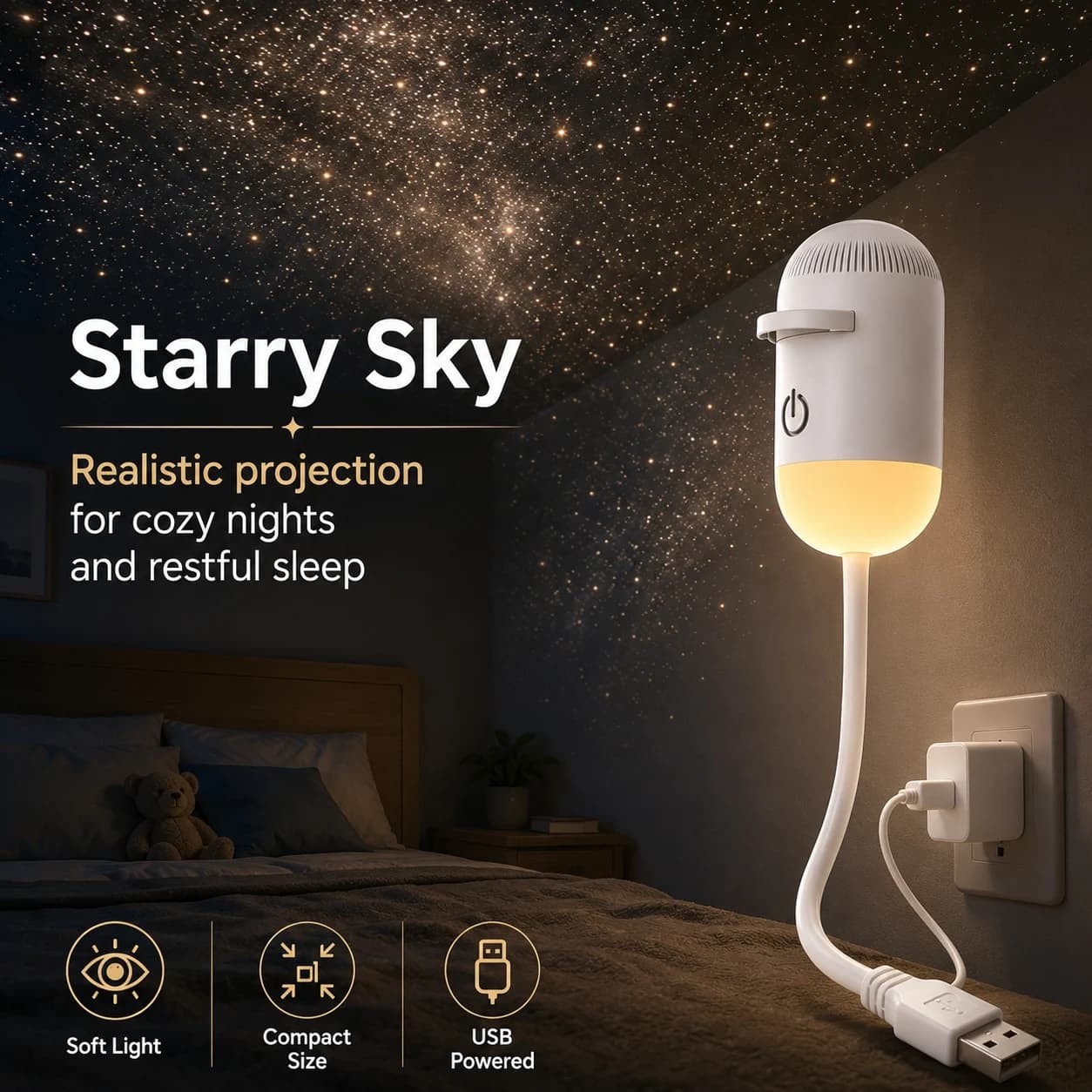 LED USB Mini Galaxy Star Projector Night Light with 3 Slides, Suitable for Bedrooms, Living Rooms, Children and Adults as Gifts