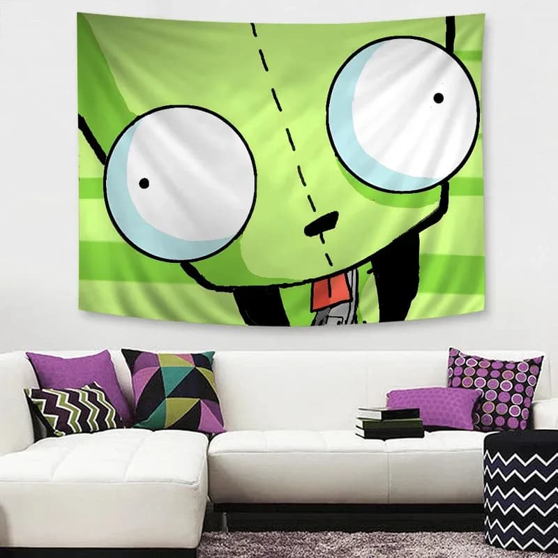Tapestry VIKAMA Invaders Zim, murales con carte dei tarocchi di GIR e alieni, decorazioni hippie a tema cult e cartoni animati per sala giochi, dormitorio