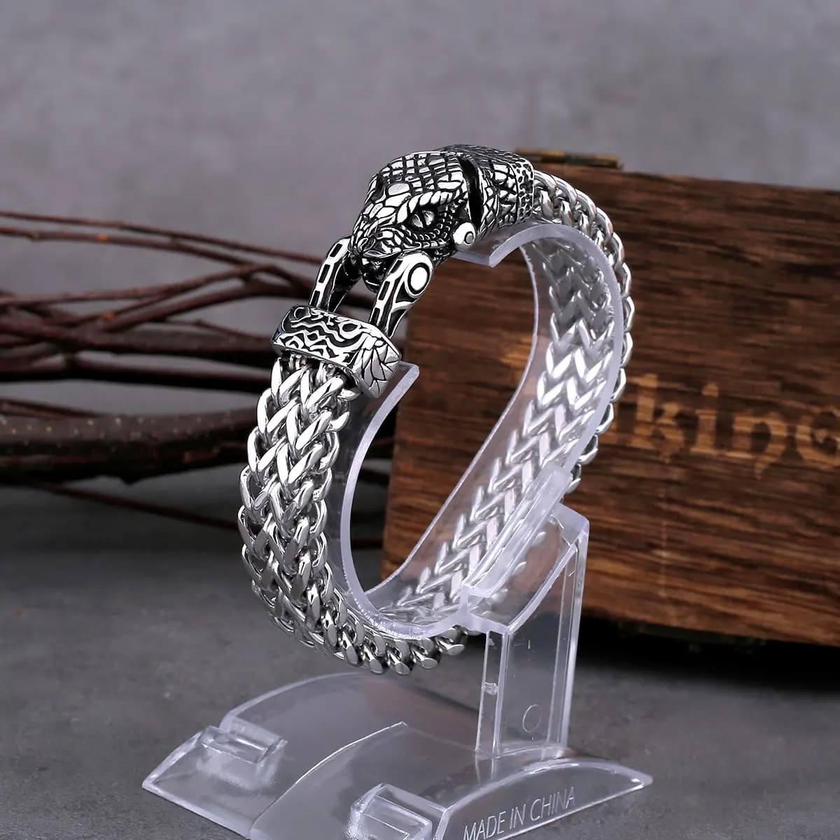 Bracciale con testa di serpente in acciaio inossidabile nordico Catena multistrato creativa Ouroboros Bracciale da uomo Punk Hip Hop Regalo di gioielli