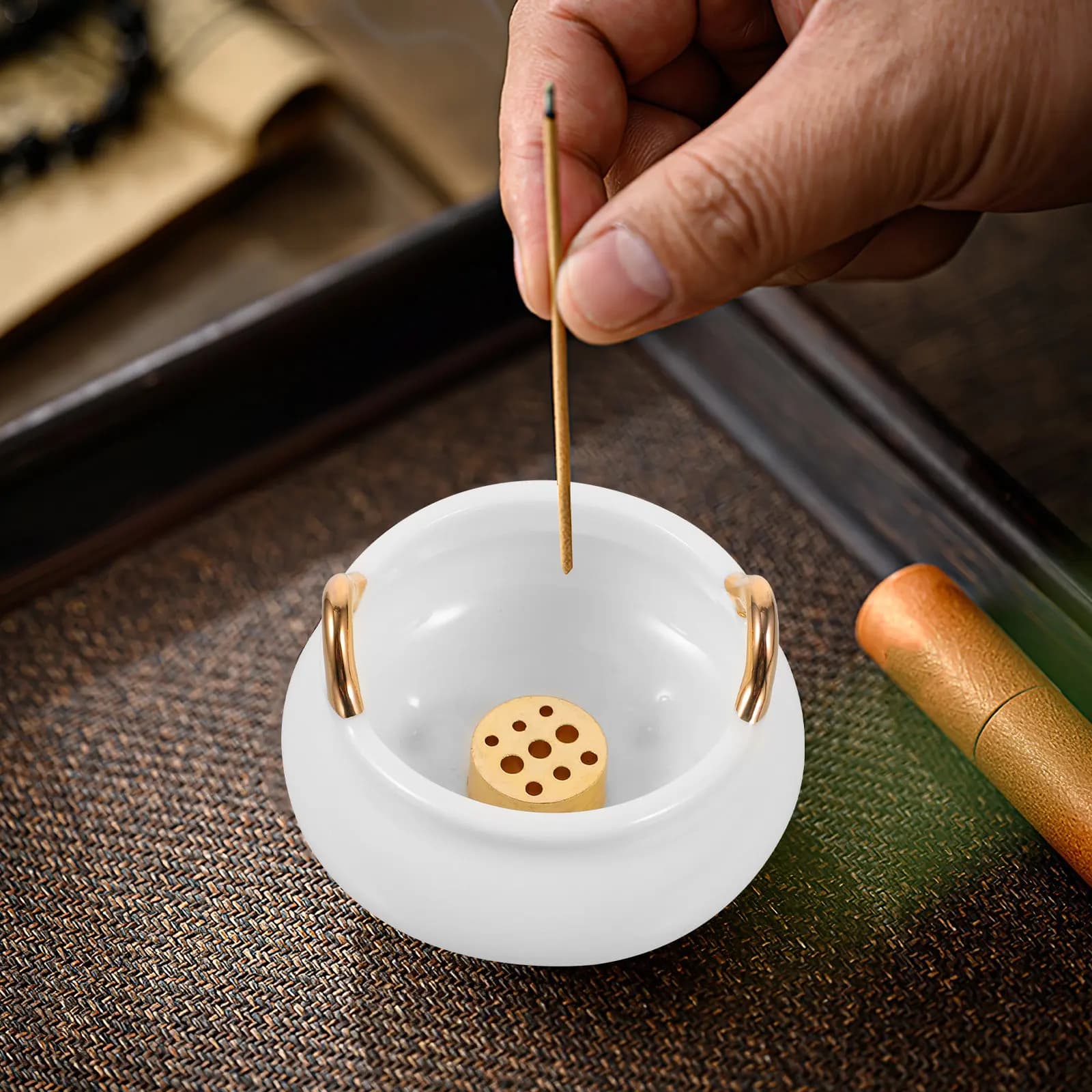 Double-Eared Ceramic Incense Stick Burner Stylish Minimalist Home Decor Item for Tea Reading Yoga Space Essential Oil Incense
