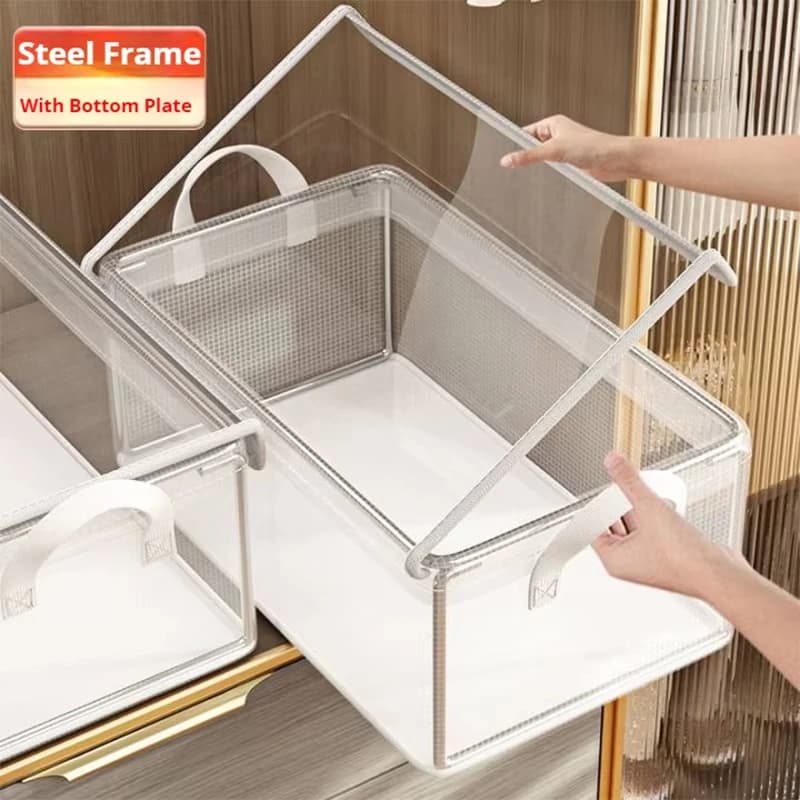 PVC storage container with transparent dust cover with stainless steel frame for clothes wardrobe, underwear, domestic dorm