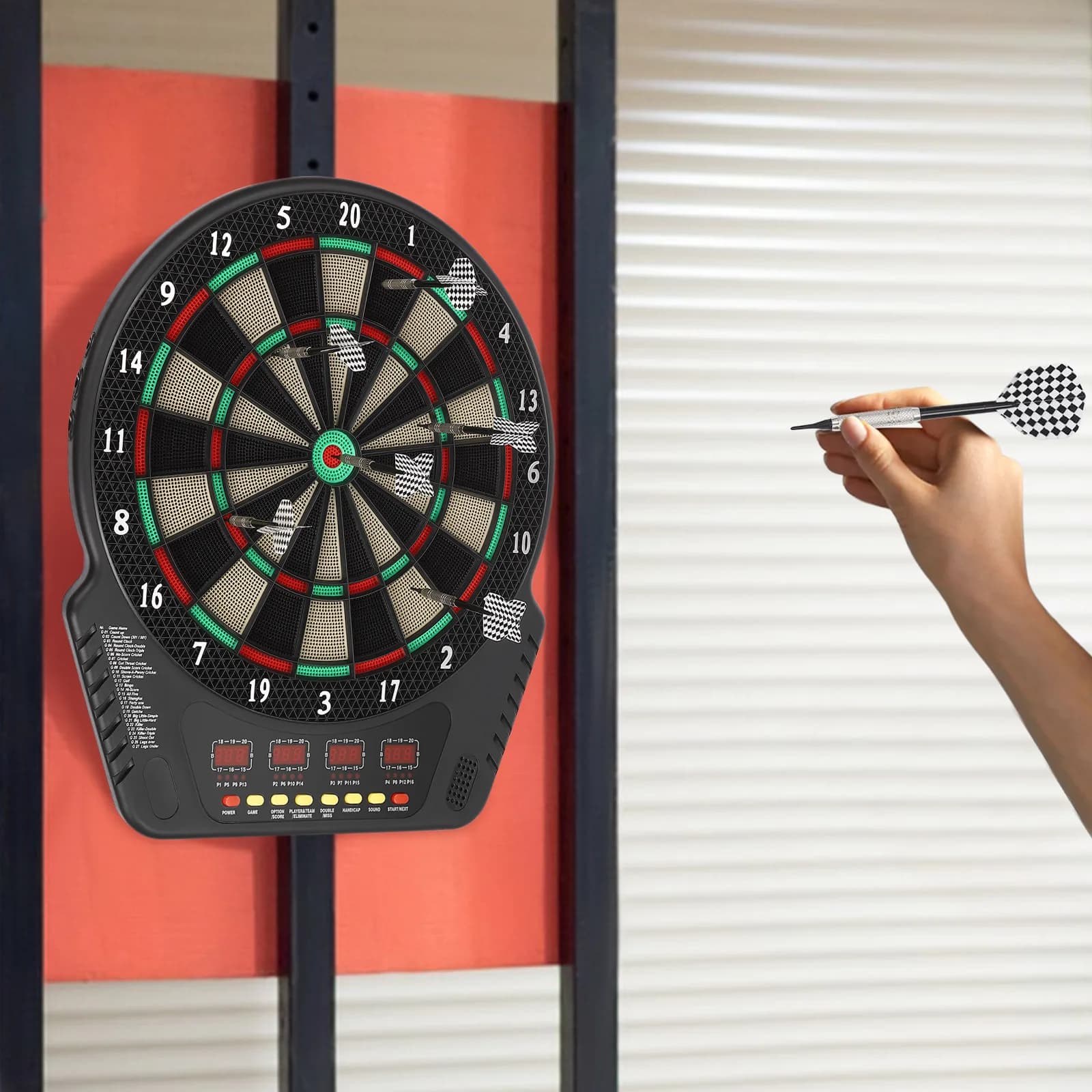 Set di freccette elettroniche con punta morbida, 27 giochi, 243 varianti, include 6 freccette, freccette digitali con LED colorati