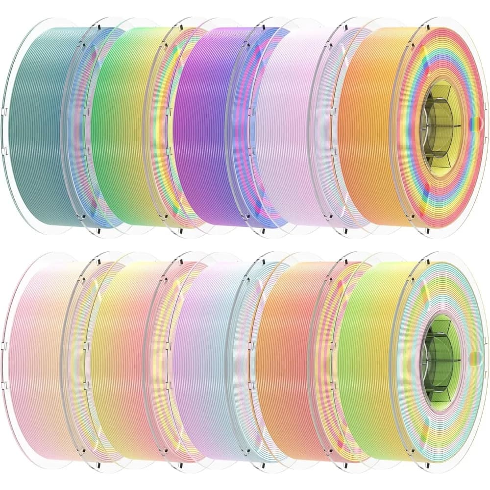 3D Printer Filament Pack Silk Rainbow PLA, 10 Total Colors 10 kg, 3D Printing Filament Colorful 1,75 mm