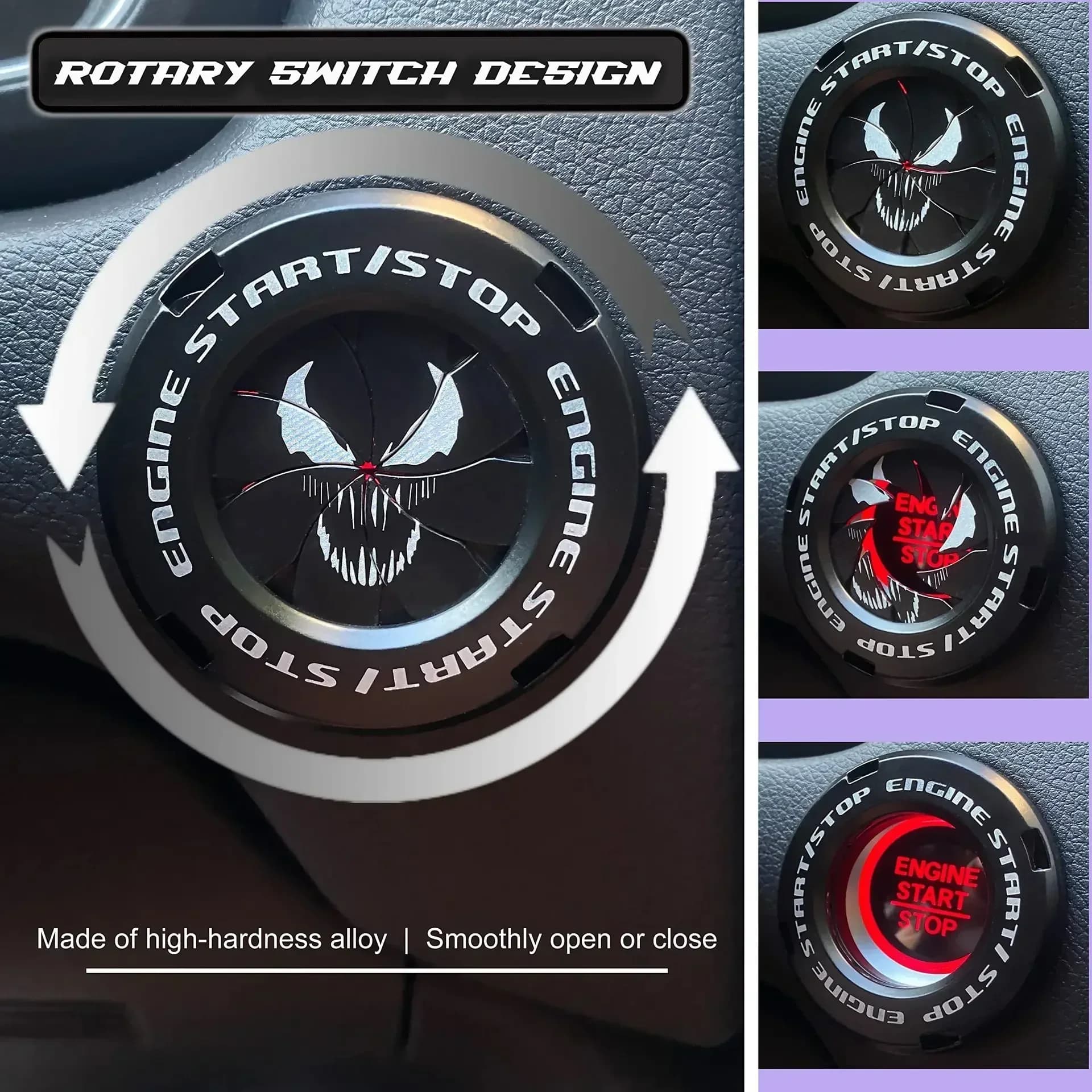 Copertura del pulsante di avviamento per auto e moto, anello protettivo dell'interruttore di accensione del motore con adesivo decorativo
