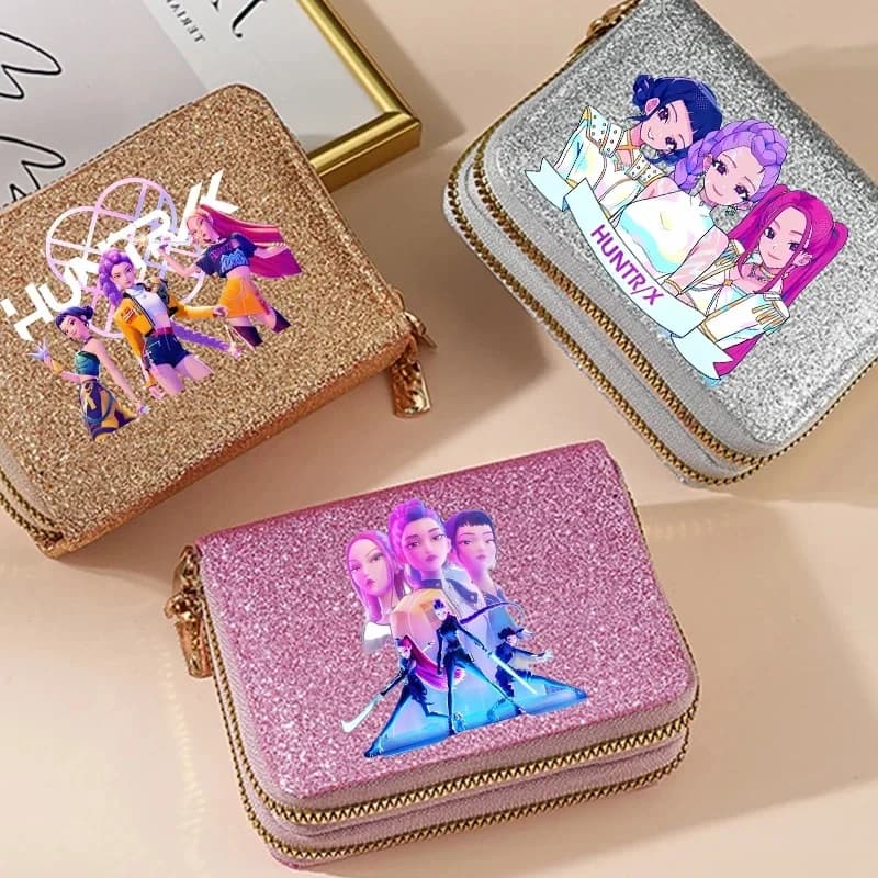 Portafoglio Kpop Demon Hunter, borsa con paillettes scintillanti per donna, portamonete alla moda per signora