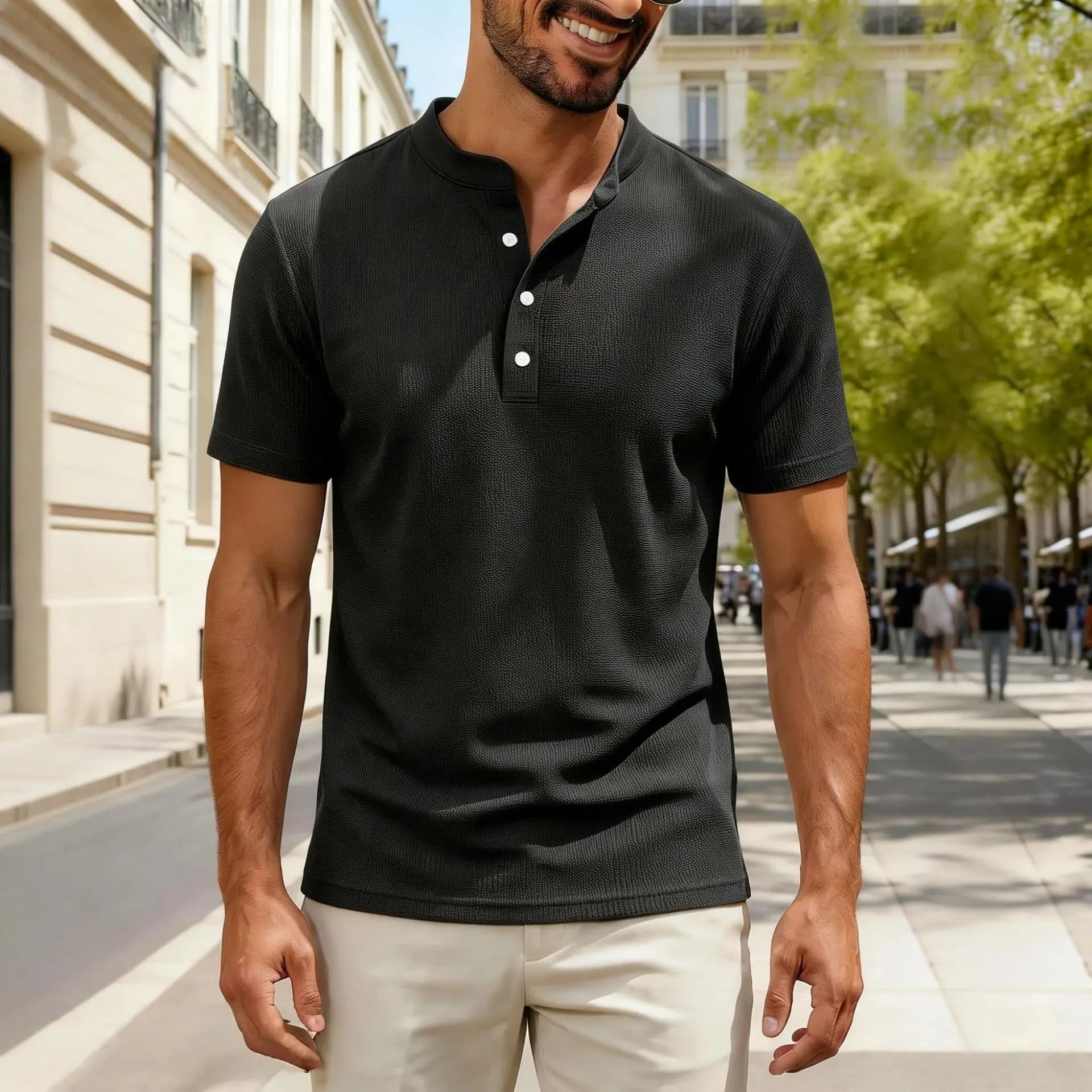 T-shirt Tattica da Uomo a Collo Tondo, Asciugatura Rapida, Traspirante, Manica Corta, Tinta Unita, Casual, per Golf e Tennis