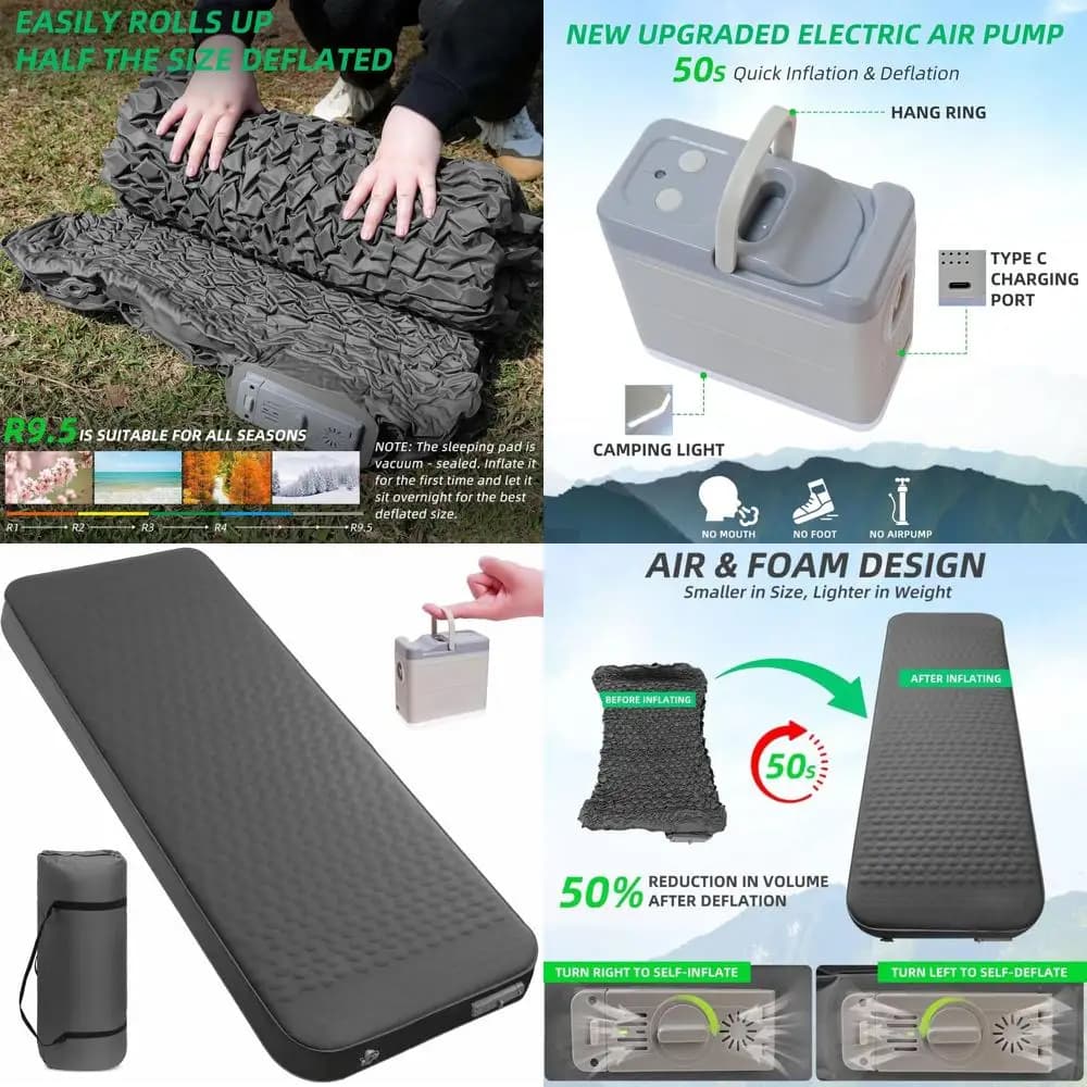 Sel Iating Sleng Pad with Electric Pump, 4" Ultra-Thick Memory oam Camping Sleng Mat with Pillow, 9.5 R-Value Insulated Camping