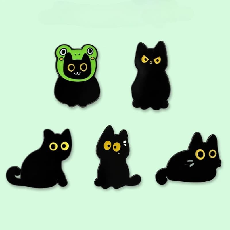 New Style Cartoon Yellow Eye Black Cat Metal Brooch Daily Commute Badges Decoration Pins DIY Clothing Bags Hat Scarf Accessories