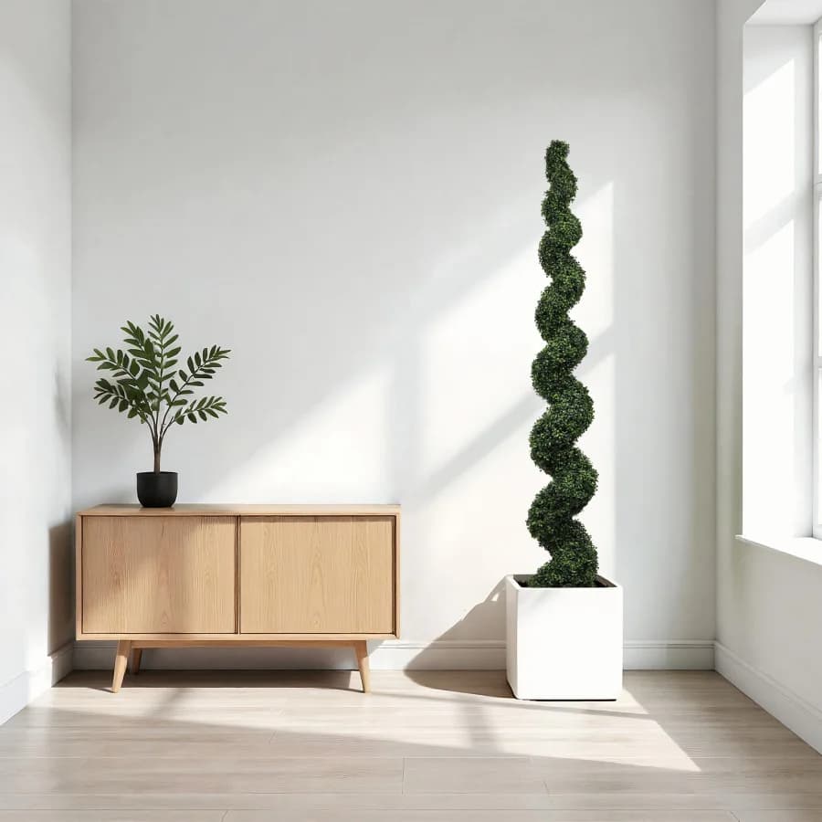 Alberi Topiari a Spirale da 2,1 m, Piante Artificiali da Esterno in Bosso Finto, Grandi Alberi Verdi Attorcigliati in Vaso con Foglie Verde Scuro per Giardino