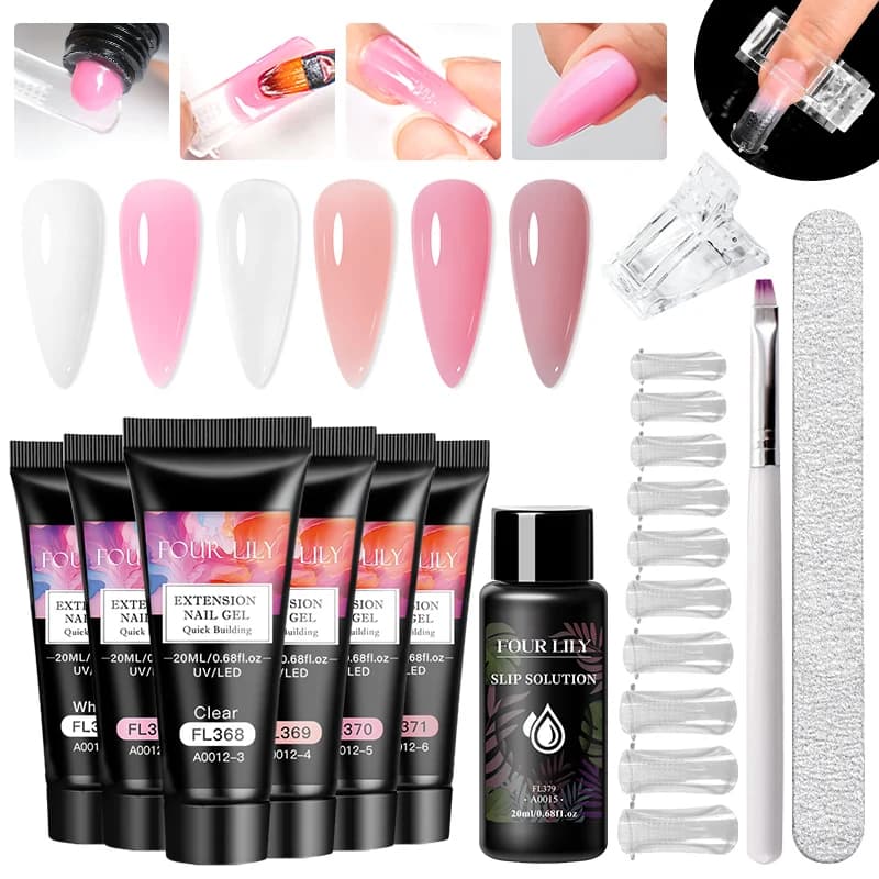 6 pz/set 20ml Kit Gel Estensione Unghie Soak Off UV LED Acrilico Cristallo Bianco Trasparente Nude Costruzione Gel UV Costruzione Unghie artistiche Gel