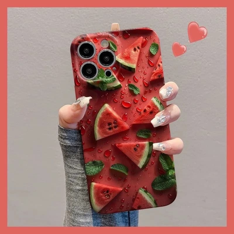 Summer Cool Cute Sweet Red Watermelon Cartoon Protection Phone Case For iPhone 11 12 13 14 15 16 17 Pro Mx Plus Hard PC Cover