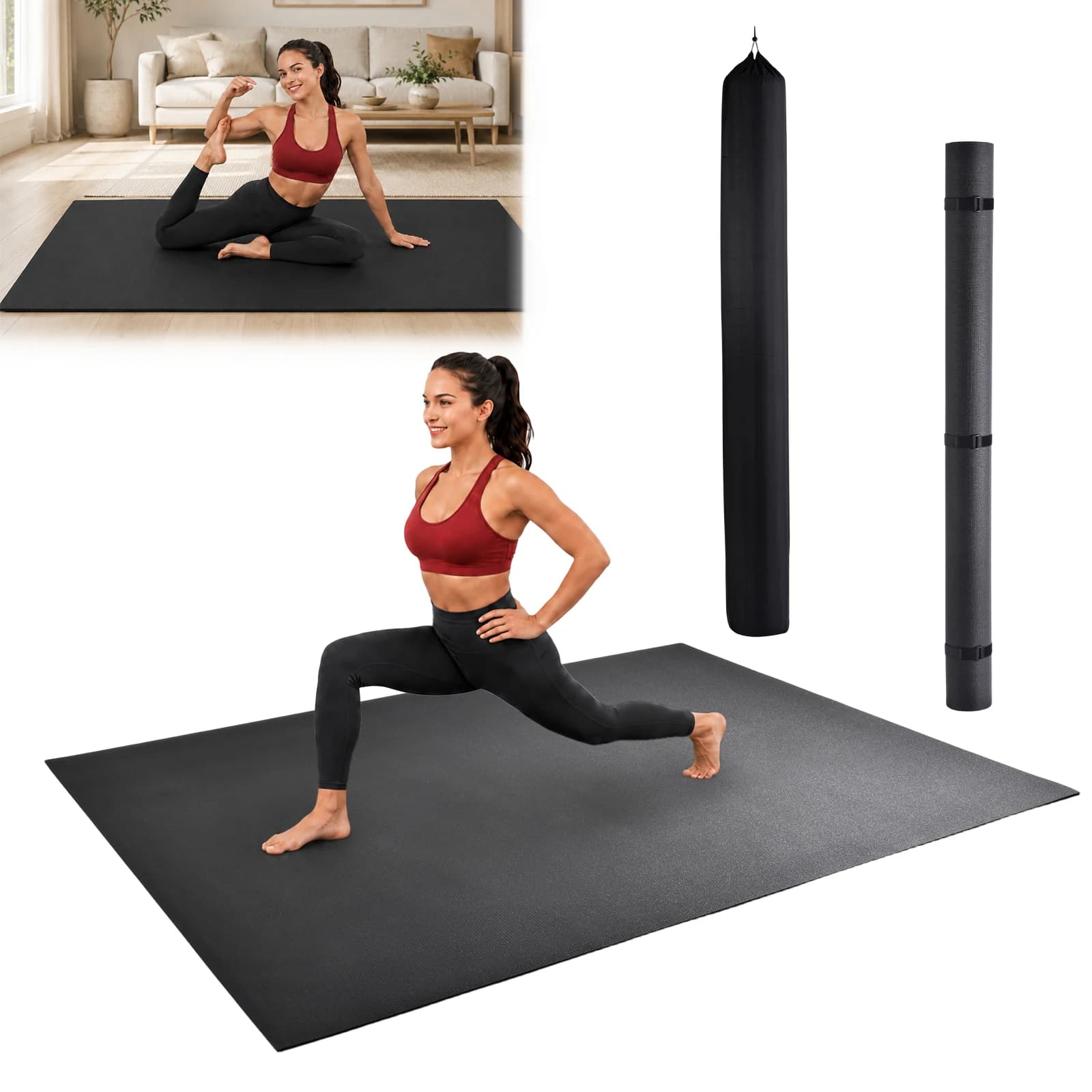 Extra Large Double Yoga Mat 96 x 72 Inch Foldable Exercise Mat 7mm Thick Non Slip PVC Fitness Mat for Home Gym Yoga Pilates Workout Anti Shock Cushion Training Mat for Couples Family Summer Camp Travel