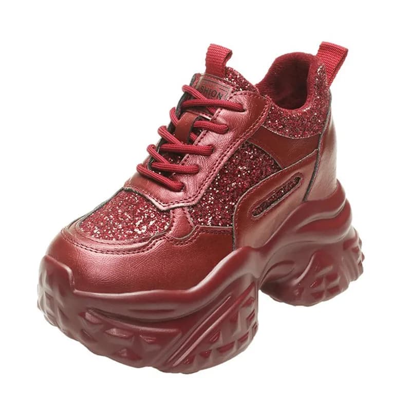 New Autumn Breathable Women Sneakers 10CM High Heels Bling Wedge Heels Casual Shoes Thick Sole Trainers Platform Sport Dad Shoes